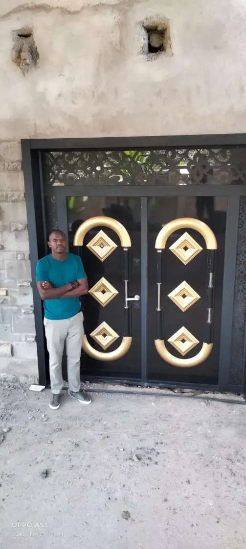 wide black shinny double door